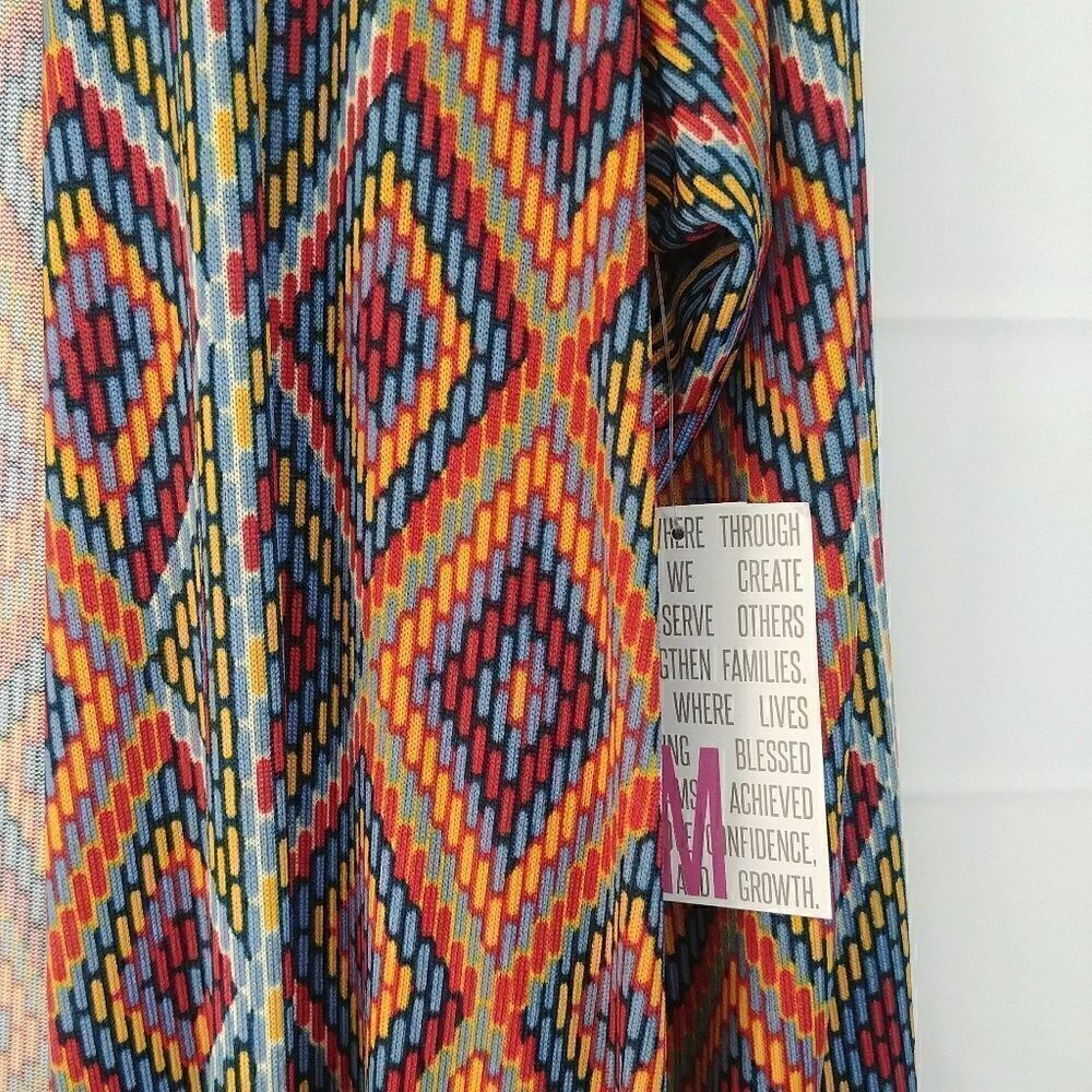Lularoe Sarah Cardigan Duster Orange Blue Geometric Print - Picture 4 of 6